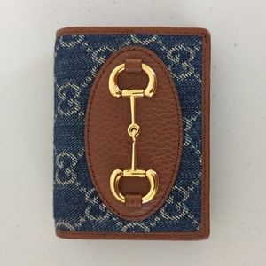 Gucci Denim GG Monogram Horsebit 1955 Card Case Wallet NWT